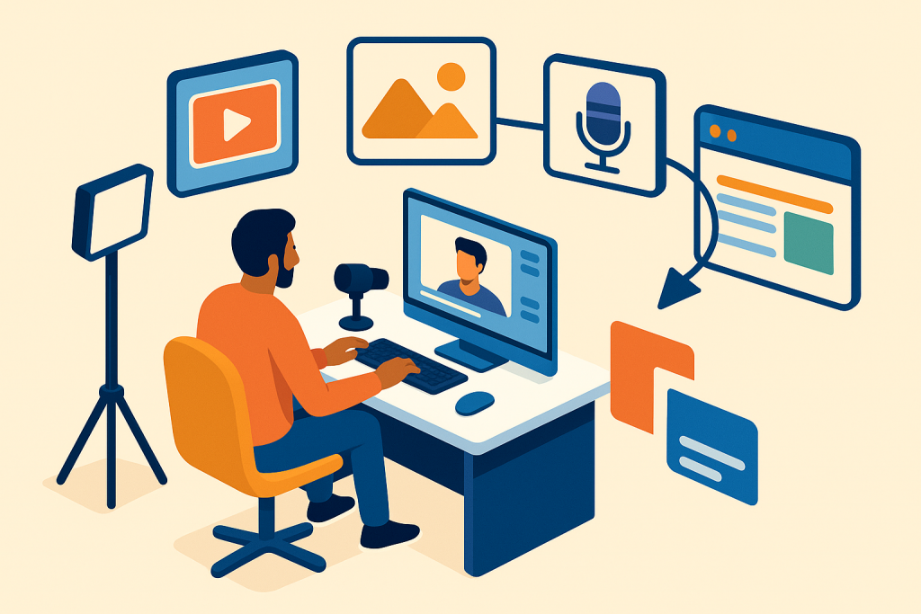 Creador de contenido generando videos y redes que dirigen tráfico hacia su web.