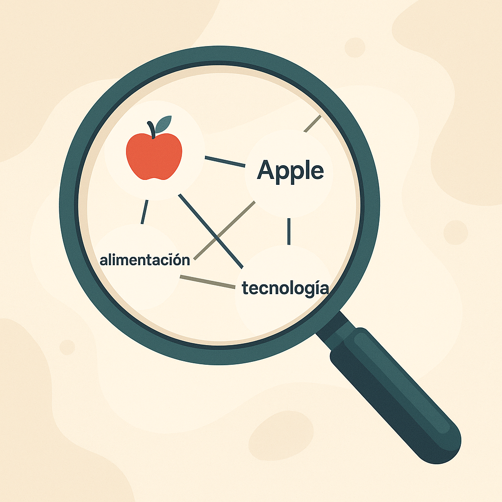 Lupa mostrando relaciones entre entidades con significados distintos.