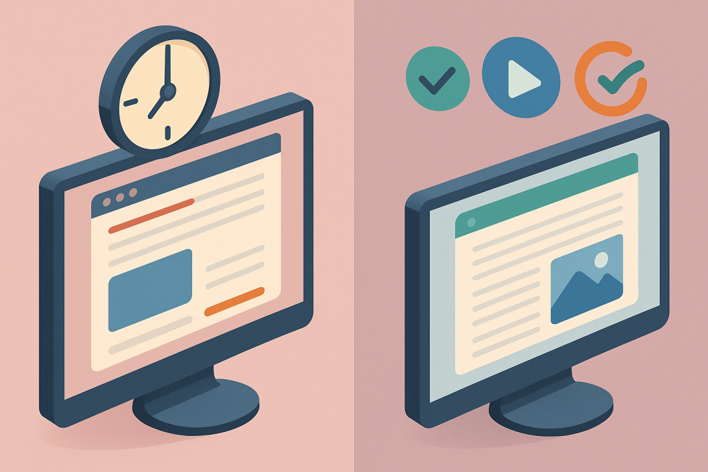 Comparativa visual entre una web lenta y otra con interacción fluida optimizada para INP.