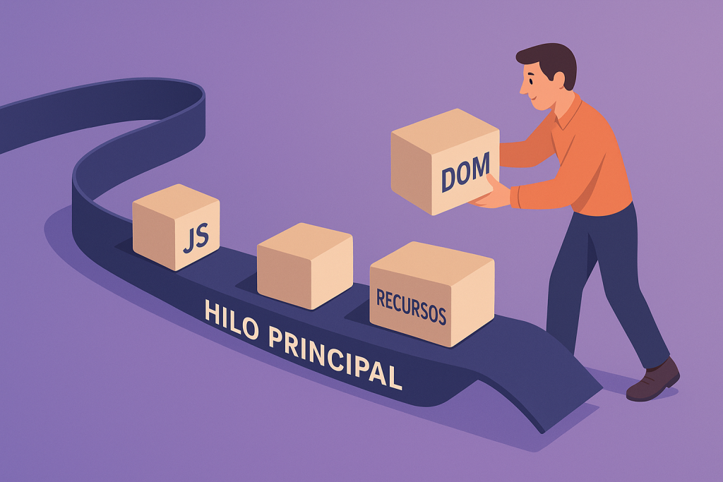 Representación isométrica del hilo principal del navegador siendo optimizado para mejorar INP.
