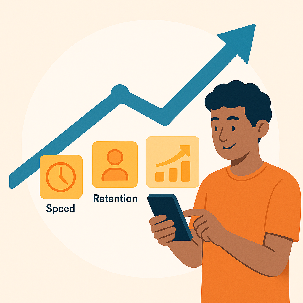 Gráfico ascendente mostrando mejora de rendimiento y satisfacción del usuario al optimizar el INP.