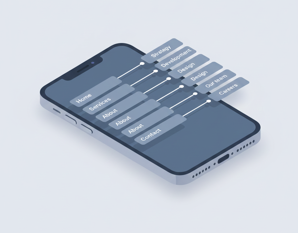 Menú móvil simple y estructurado mostrando navegación clara en un smartphone.
