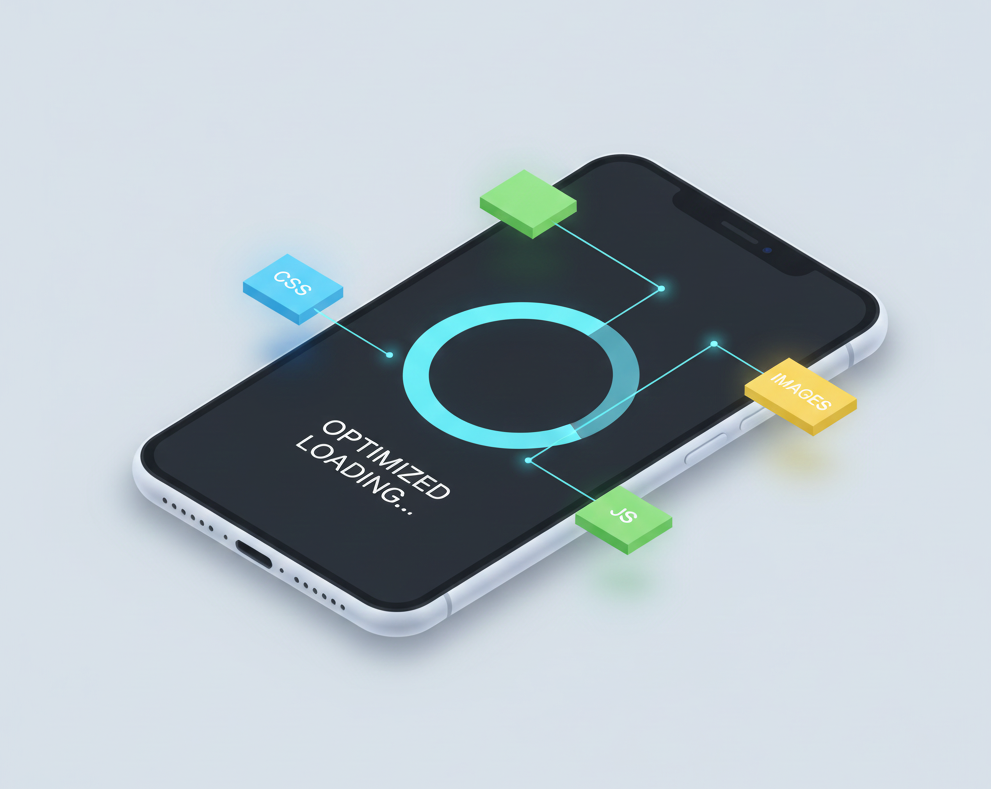 Smartphone mostrando carga rápida y recursos bien renderizados en versión móvil.