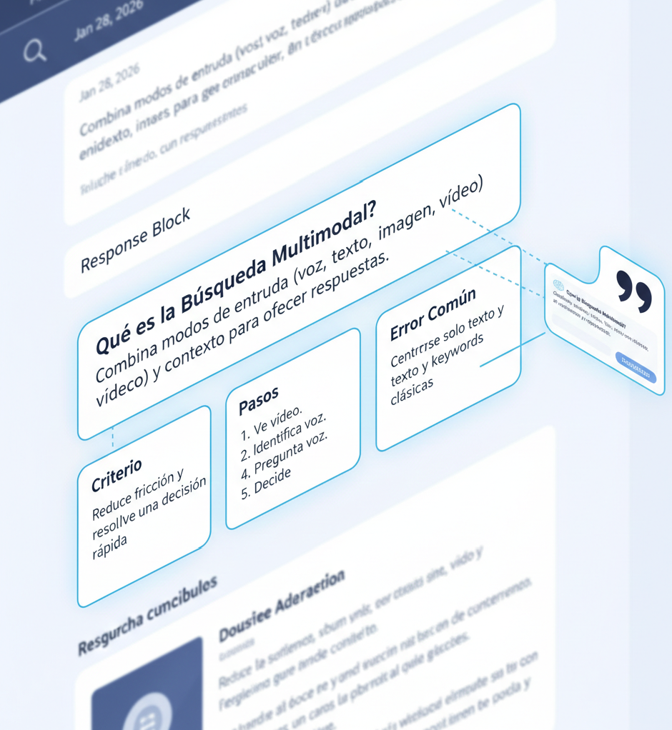 Módulo de contenido con definición, criterios y error común; una cita sale hacia resultados de búsqueda.