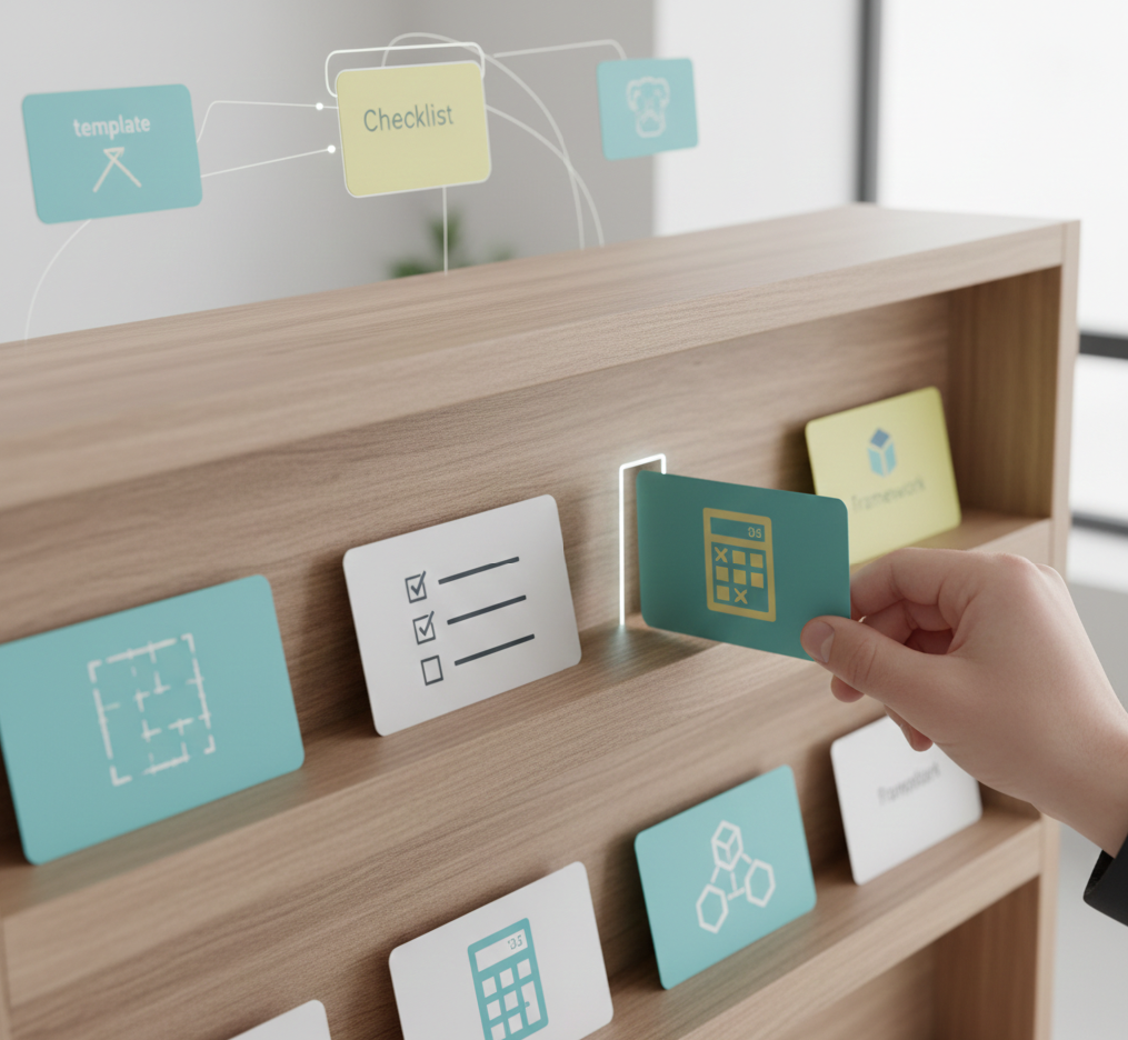 Biblioteca digital de recursos útiles con tarjetas de plantillas y herramientas listas para citar